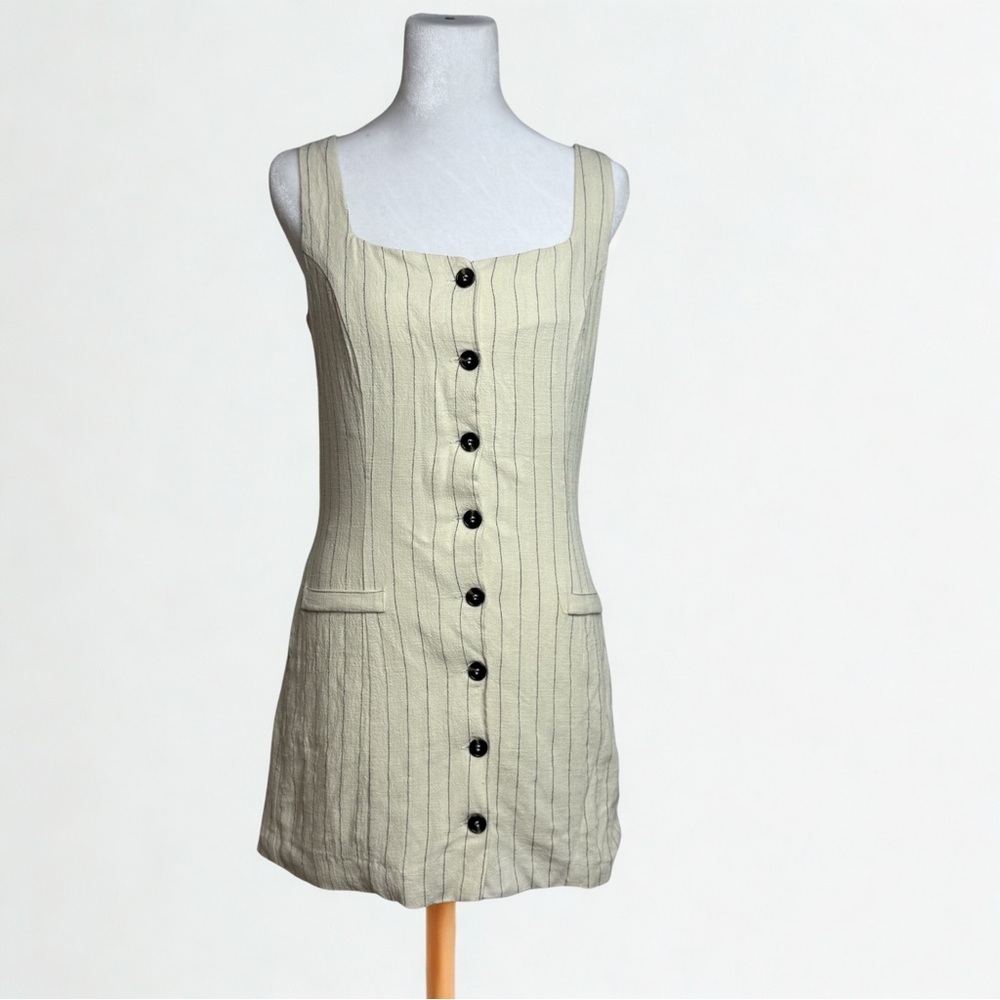 H&M Cream Sleeveless Button-Front Mini Dress